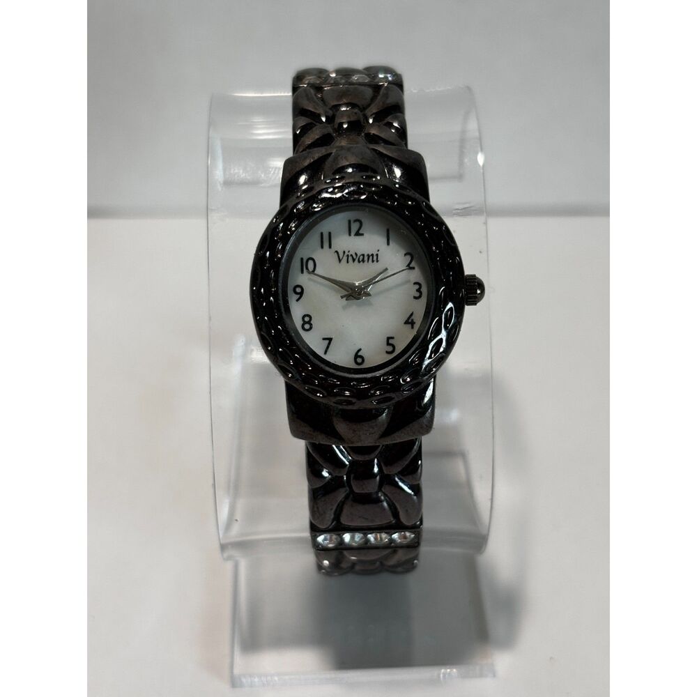 Vivani MOP dial black bangle bracelet women's watch, working